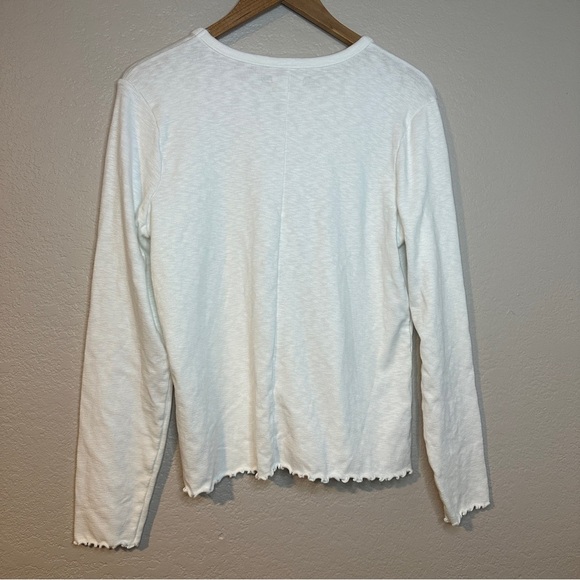 Madewell Long Sleeve Baby Tee Bright Ivory White 90s Retro Lettuce Trim Soft - Picture 8 of 9